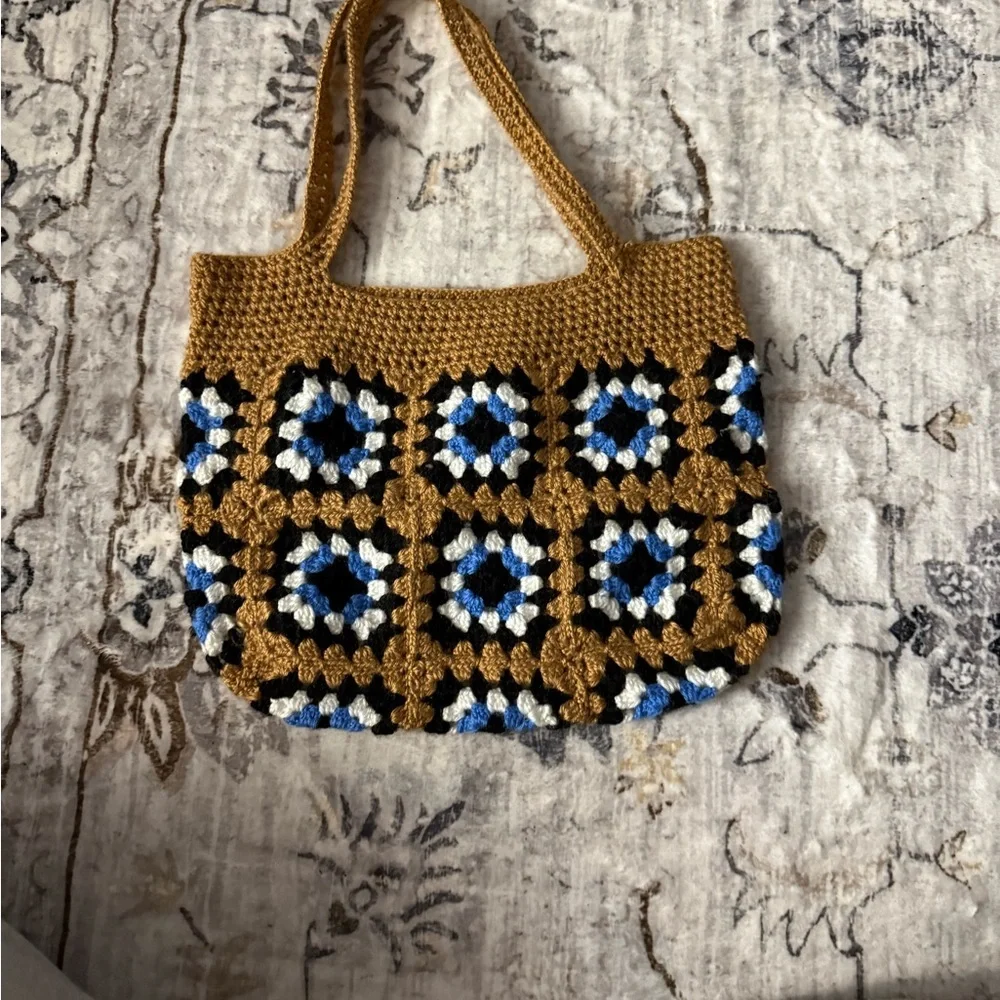 Handcrafted Crochet Tote Bag - Brown and Blue